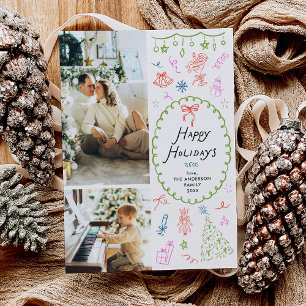 Tarjeta Festiva Mano caprichosa dibujó Felices Fiestas 2 Foto