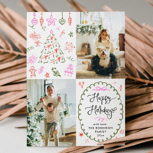 Tarjeta Festiva Mano caprichosa dibujó Iconos Felices Fiestas 2 Fo