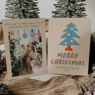 Tarjeta Festiva Mano de época dibujada en el colorido árbol de Nav
