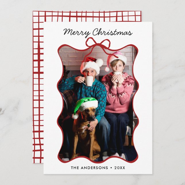 Tarjeta Festiva Mano roja caprichosa dibujada con Navidades de mar (Anverso / Reverso)