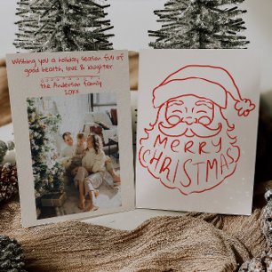 Tarjeta Festiva Mano roja retro despoja a Santa Claus Feliz Navida