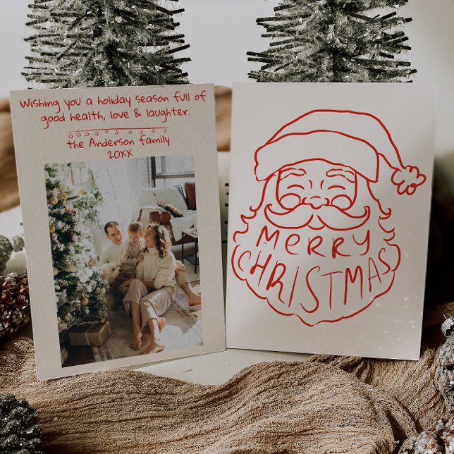 Tarjeta Festiva Mano roja retro despoja a Santa Claus Feliz Navida (Subido por el creador)