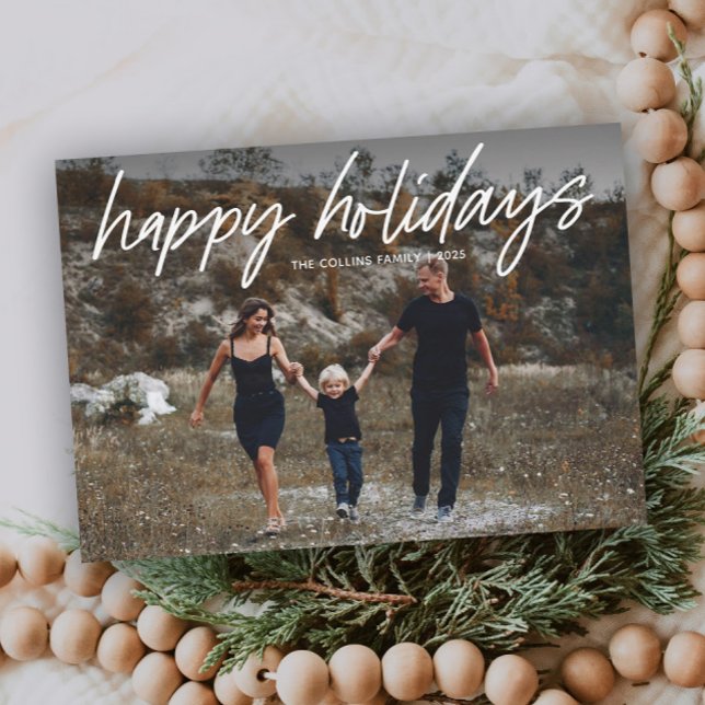Tarjeta Festiva Mano simple con 2 fotos (Simple hand lettered 2 photo holiday card. )