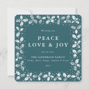 Tarjeta Festiva Mano verde cuadrada impresa Holly Peace Love + Joy