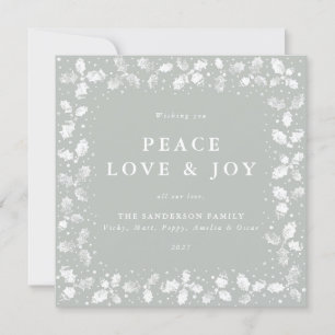 Tarjeta Festiva Mano verde cuadrada impresa Holly Peace Love + Joy