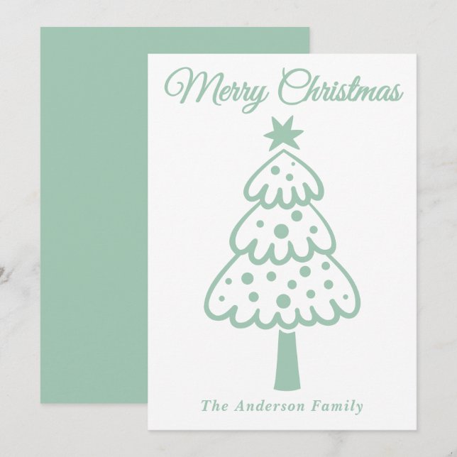 Tarjeta Festiva Mano verde de la menta caprichosa dibuja árbol de  (Anverso / Reverso)