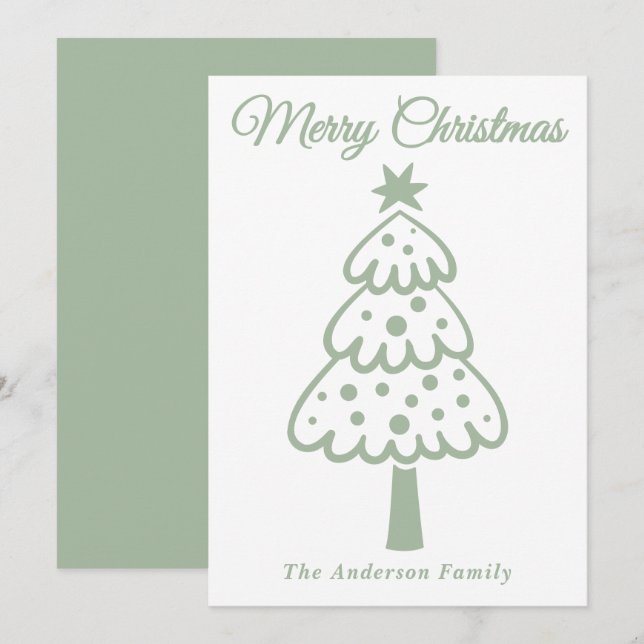 Tarjeta Festiva Mano verde de sabio caprichoso dibujó árbol de Nav (Anverso / Reverso)