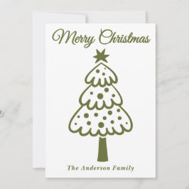 Tarjeta Festiva Mano verde oliva caprichosa dibuja árbol navideño
