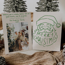 Tarjeta Festiva Mano verde retro dibuja a Santa Claus Feliz Navida