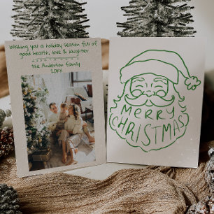 Tarjeta Festiva Mano verde retro dibuja a Santa Claus Feliz Navida