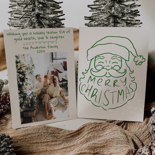 Tarjeta Festiva Mano verde retro dibuja a Santa Claus Feliz Navida (Subido por el creador)