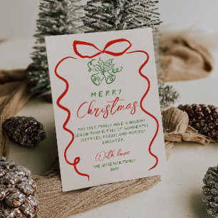 Tarjeta Festiva Mano verde retro dibujada con escritura Feliz Navi