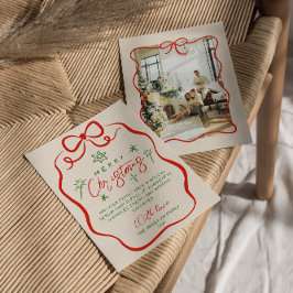 Tarjeta Festiva Mano verde roja retro dibujó Navidades quirky de a