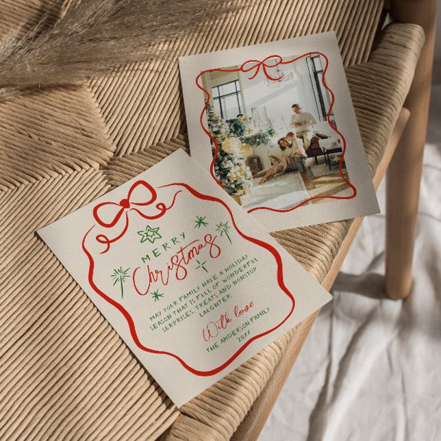 Tarjeta Festiva Mano verde roja retro dibujó Navidades quirky de a (Subido por el creador)