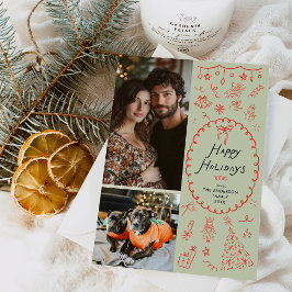 Tarjeta Festiva Mano verde rojo caprichosa iconos 2 foto