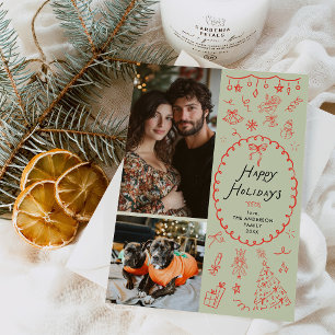 Tarjeta Festiva Mano verde rojo caprichosa iconos 2 foto