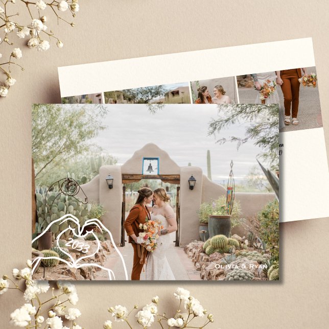 Tarjeta Festiva Manos Corazón Personalizado 5 Foto Trendy Sin Apel (Heart Hands Custom 5 Photo Trendy No Last Name Holiday Card)