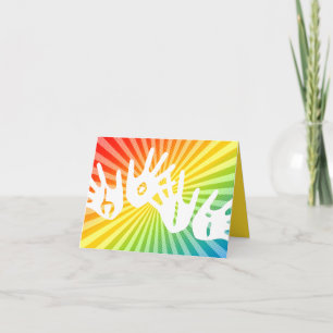Tarjeta Festiva manos de los rayos de arcoiris holi