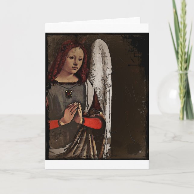 Tarjeta Festiva Manos dobladas ángel gracioso (Anverso)