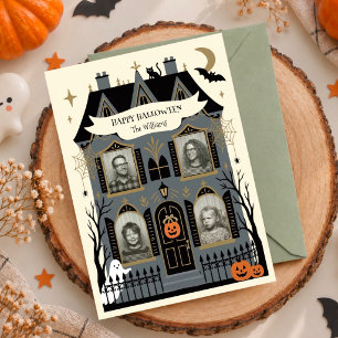 Tarjeta Festiva Mansión Embrujada Multi Foto Halloween Personaliza