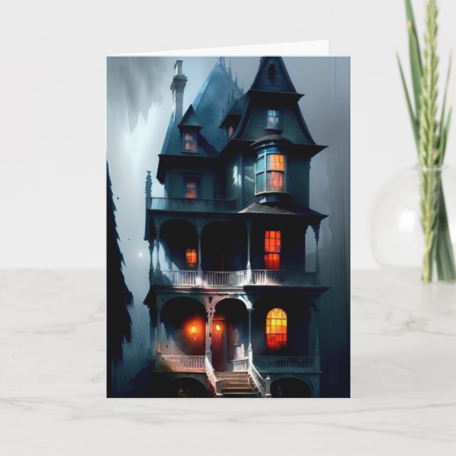 Tarjeta Festiva Mansión Victoriana Embrujada (Anverso)