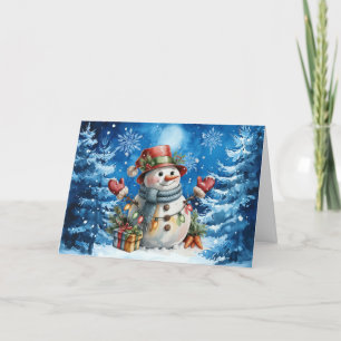 Tarjeta Festiva Manta Clásica de Invierno Azul con Copo de Nieve e