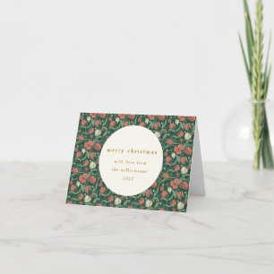 Tarjeta Festiva Manta Personalizada Floral Roja Verde Vintage para