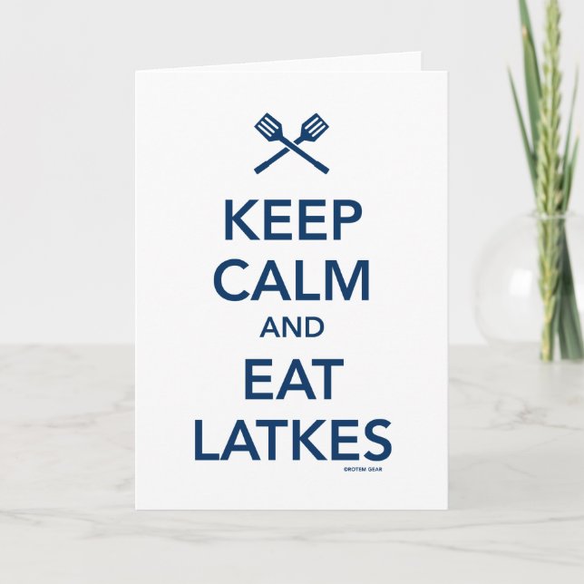 Tarjeta Festiva Mantenga tranquilo y coma los Latkes (Anverso)