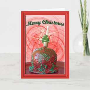 Tarjeta Festiva Manzana de caramelo roja y verde