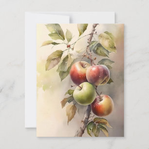 Tarjeta Festiva Manzanas Caídas En Acuarelas