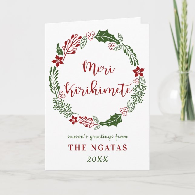 Tarjeta Festiva Māori Merry Christmas, Meri Kirihimete, Personaliz (Anverso)