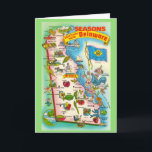 Tarjeta Festiva Mapa Antiguo de Delaware<br><div class="desc">Colorido,  lleno de ilustraciones,  un antiguo mapa de postal que muestra lugares emblemáticos en el estado de Delaware reutilizado como tarjeta de vacaciones.</div>