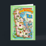 Tarjeta Festiva Mapa Antiguo de Delaware<br><div class="desc">Colorido,  lleno de ilustraciones,  un antiguo mapa de postal que muestra lugares emblemáticos en el estado de Delaware reutilizado como tarjeta de vacaciones.</div>