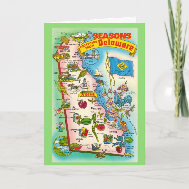 Tarjeta Festiva Mapa Antiguo de Delaware (Anverso)