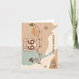 Tarjeta Festiva Mapa Antiguo de la Ruta 66 con Ciudades Históricas
