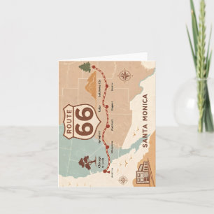 Tarjeta Festiva Mapa Antiguo de la Ruta 66 con Ciudades Históricas