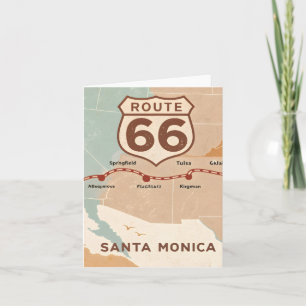 Tarjeta Festiva Mapa Antiguo de la Ruta 66 con Ciudades Históricas