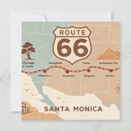 Tarjeta Festiva Mapa Antiguo de la Ruta 66 con Ciudades Históricas