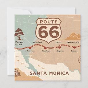 Tarjeta Festiva Mapa Antiguo de la Ruta 66 con Ciudades Históricas