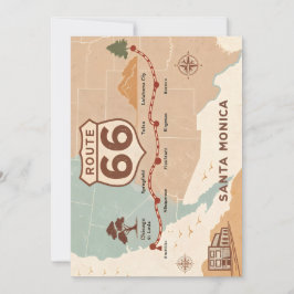 Tarjeta Festiva Mapa Antiguo de la Ruta 66 con Ciudades Históricas