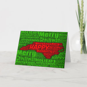 Tarjeta Festiva Mapa de Carolina del Norte Palabra Navidades de ar