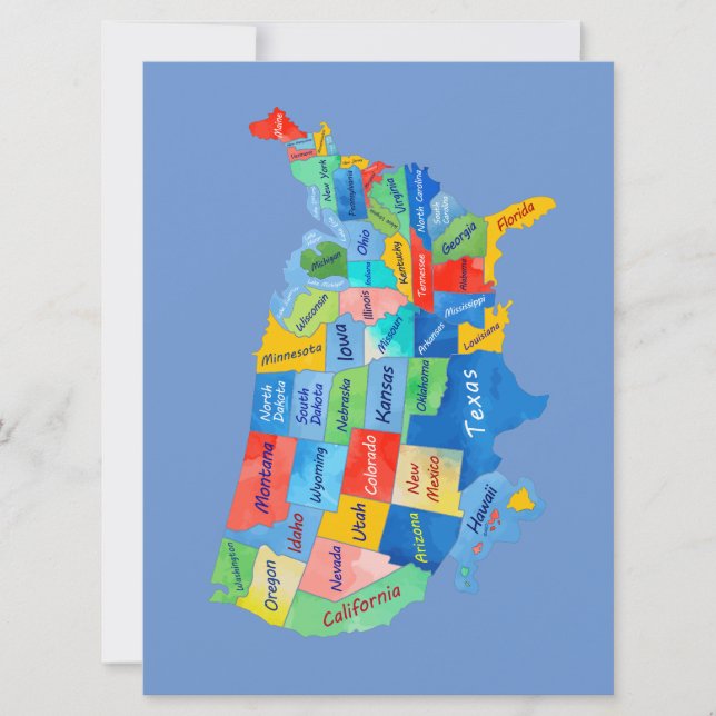 TARJETA FESTIVA MAPA DE EE. UU (Anverso)