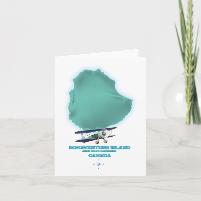 Tarjeta Festiva Mapa de la isla Bonaventure Canadá (Anverso)