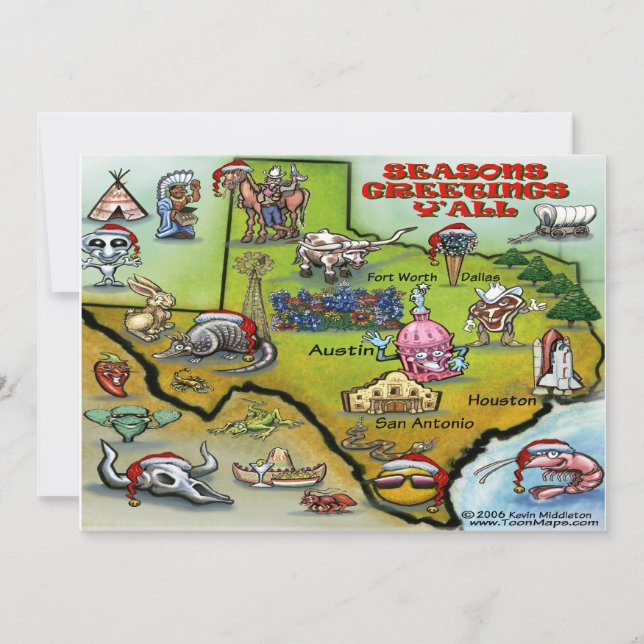 Tarjeta Festiva Mapa de Navidades de TEXAS (Anverso)