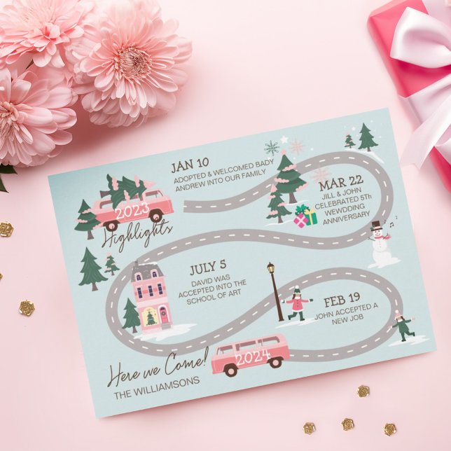 Tarjeta Festiva Mapa de ruta de los Navidades Van Life de fin de a (Year End Highlight Van Life Christmas Road Map Holiday Card)