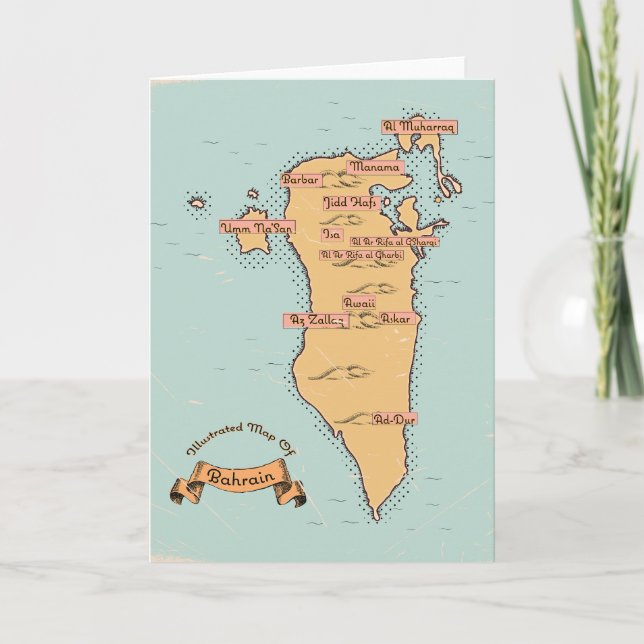 Tarjeta Festiva Mapa de viaje antiguo de Baréin (Anverso)