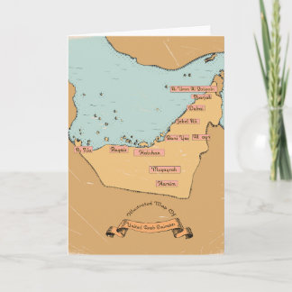 Tarjeta Festiva Mapa de viajes de Bahrain Vintage