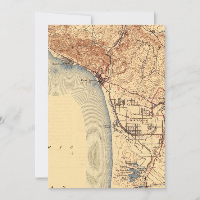 Tarjeta Festiva Mapa de Vintage de Playa Pismo (Anverso)
