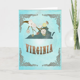 Tarjeta Festiva Mapa estatal de Virginia moderna - Aqua Blue