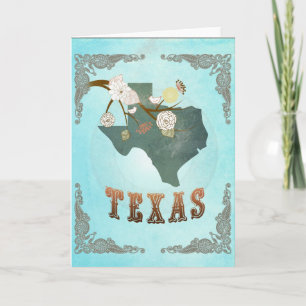 Tarjeta Festiva Mapa estatal moderno de Texas vintage - Aqua Blue